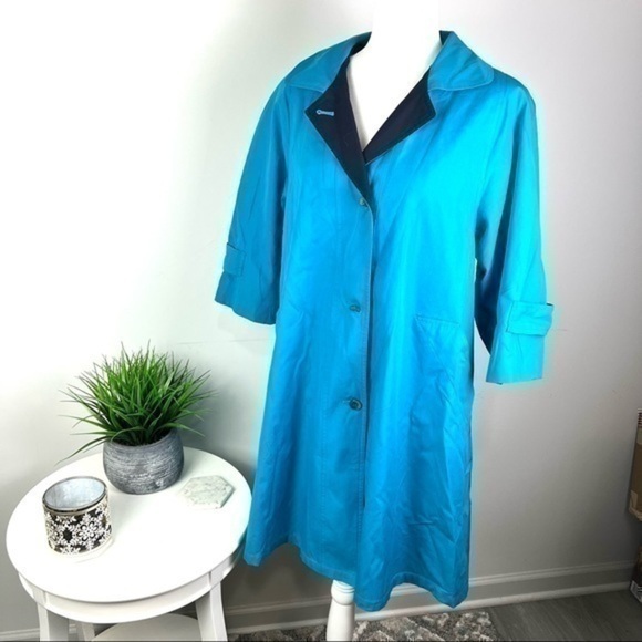 London Fog Trench Coat Womens Blue Buttons Pockets Collared Lined 8 R - Picture 1 of 8